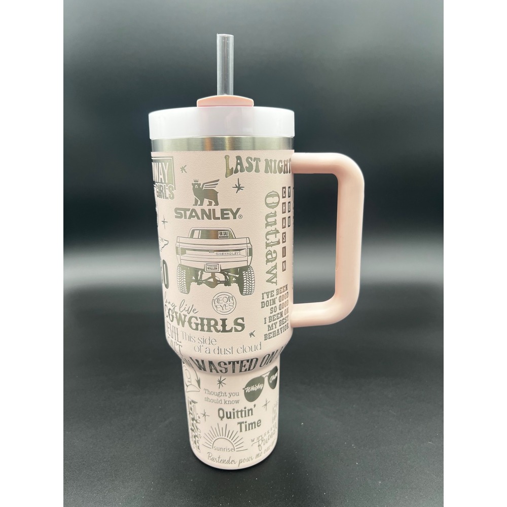 Stanley 40oz Quencher H2.0 Tumbler Morgan Wallen Laser Engraved Bloom Pink Cup